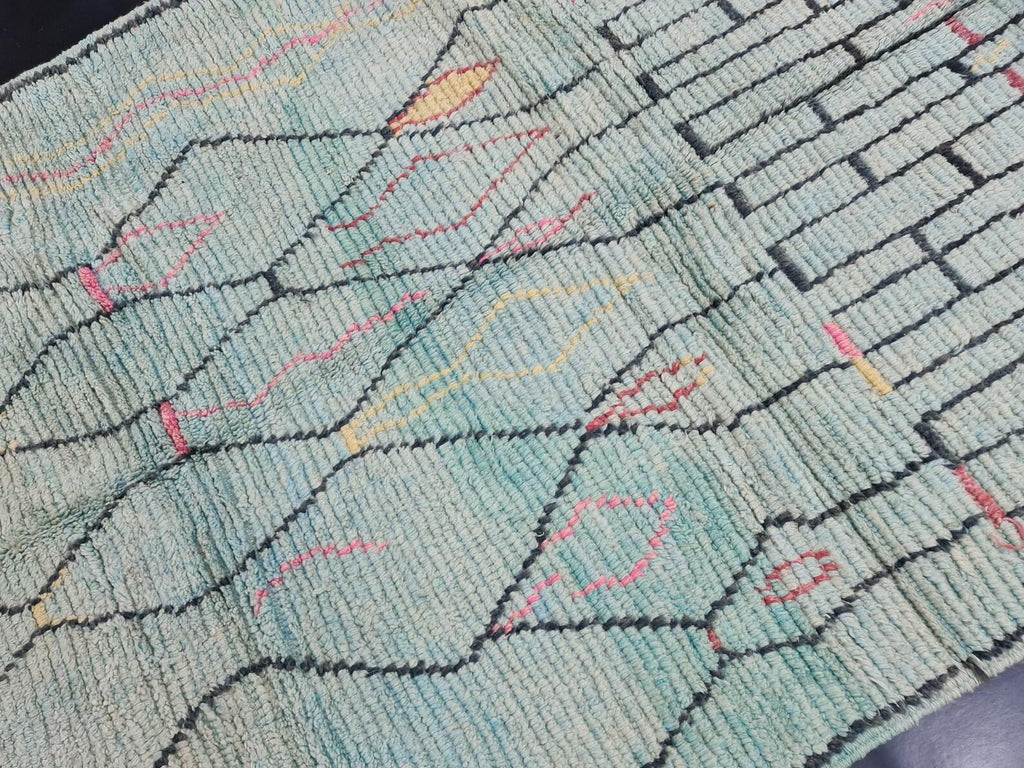 Moroccan Boujaad faded blue abstract wool rug detail 6