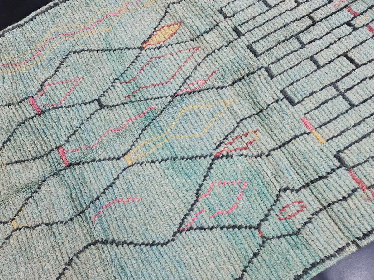 Moroccan Boujaad faded blue abstract wool rug detail 6