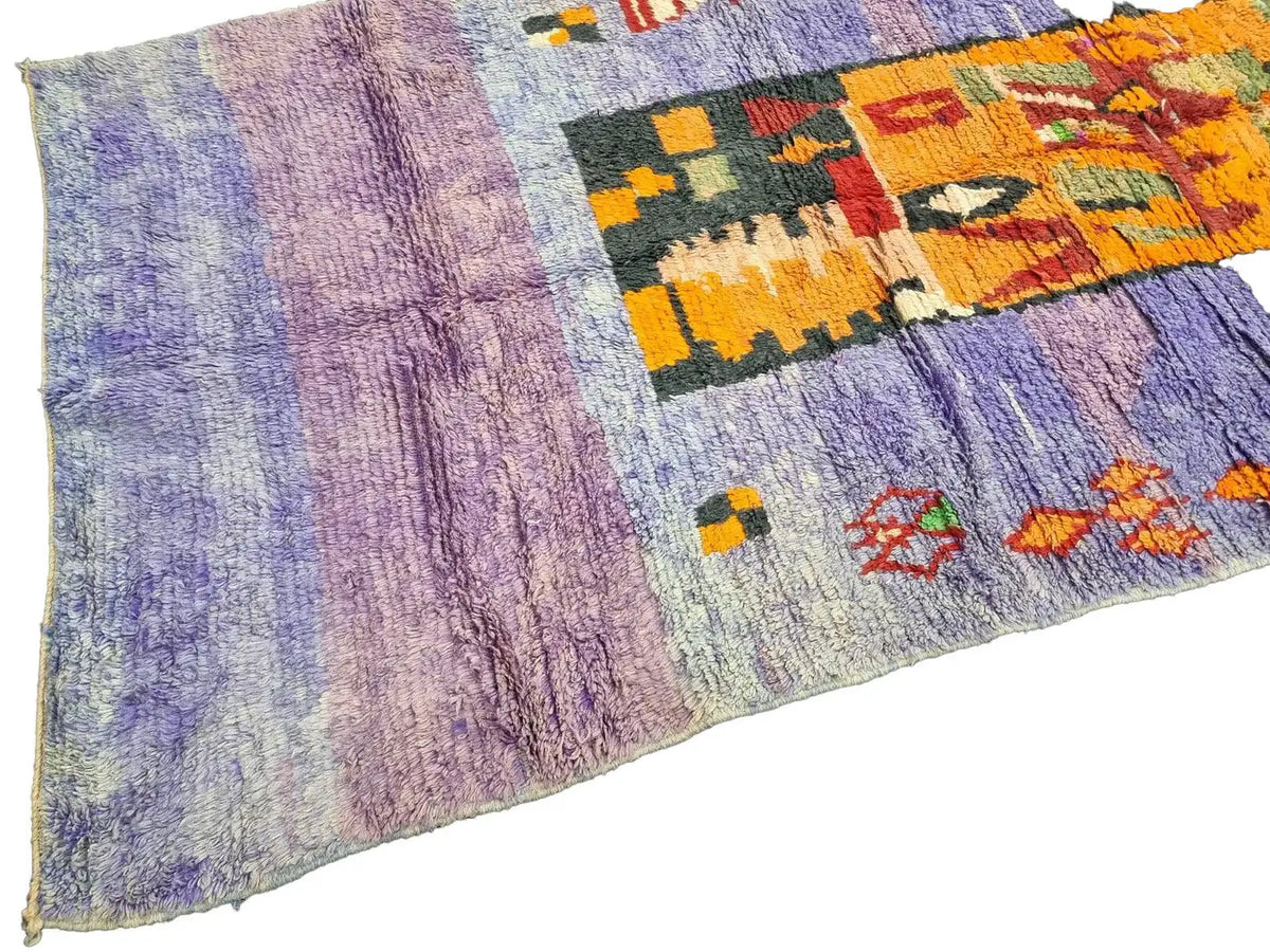 Moroccan Boujaad Rug in Mauve, Pink, Orange, and Black Geometric Patterns