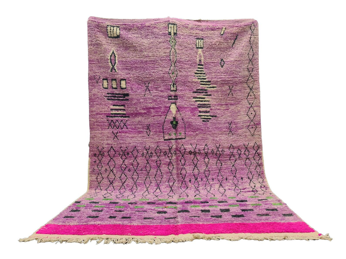 Moroccan Boujaad red purple and black geometric wool rug detail 6