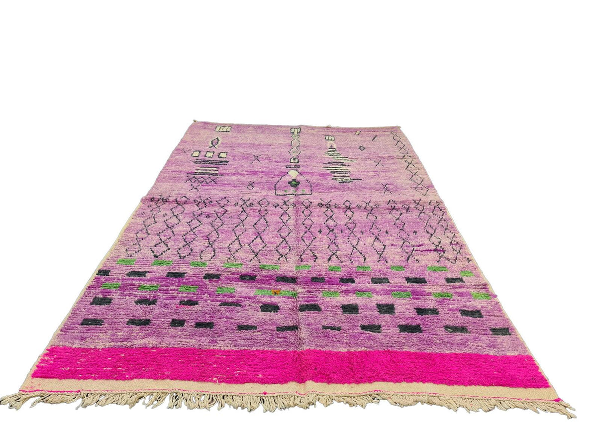 Moroccan Boujaad red purple and black geometric wool rug detail 7