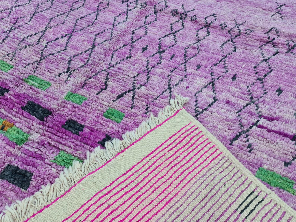 Moroccan Boujaad red purple and black geometric wool rug detail 8