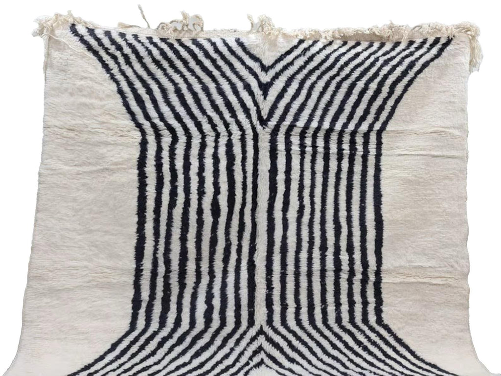 Moroccan Boujaad white and black striped wool rug detail 4