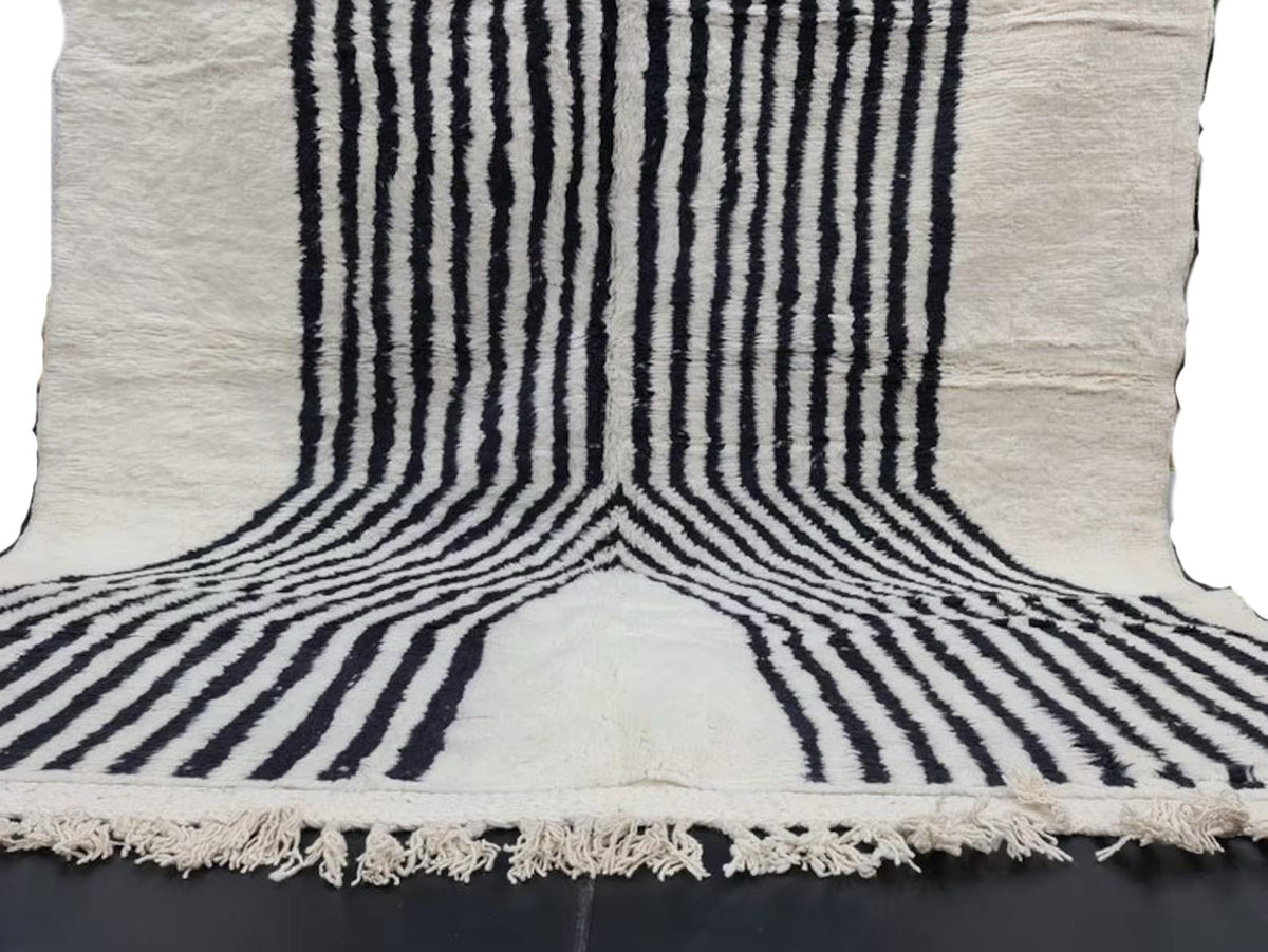 Moroccan Boujaad white and black striped wool rug detail 5