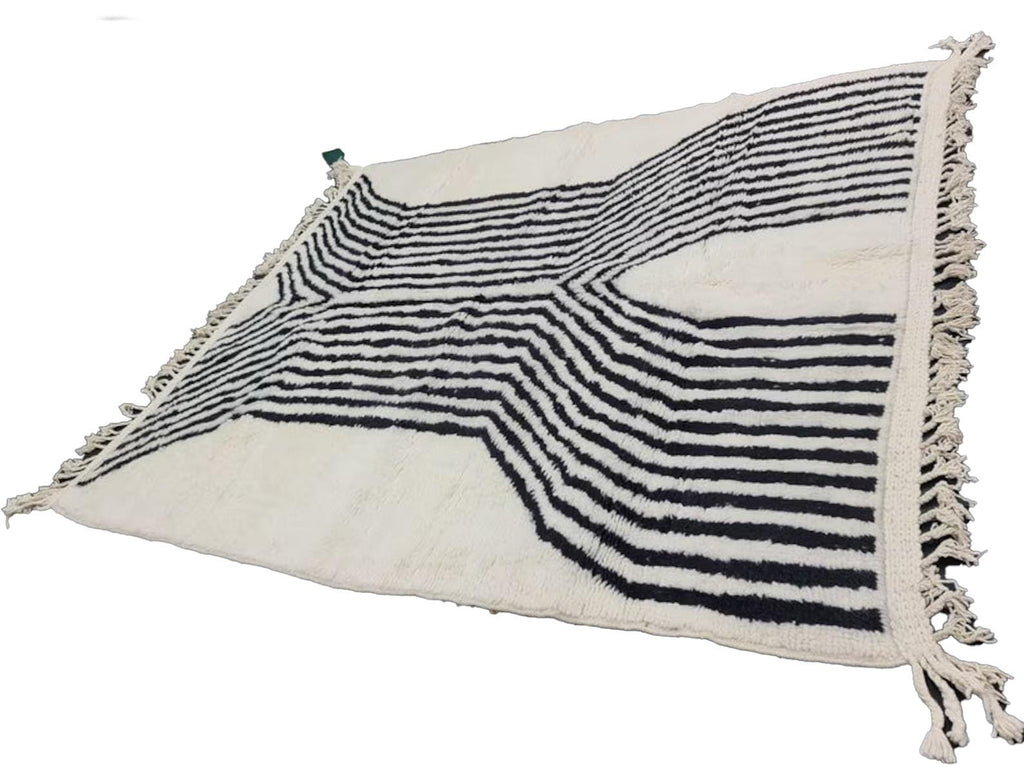 Moroccan Boujaad white and black striped wool rug detail 3