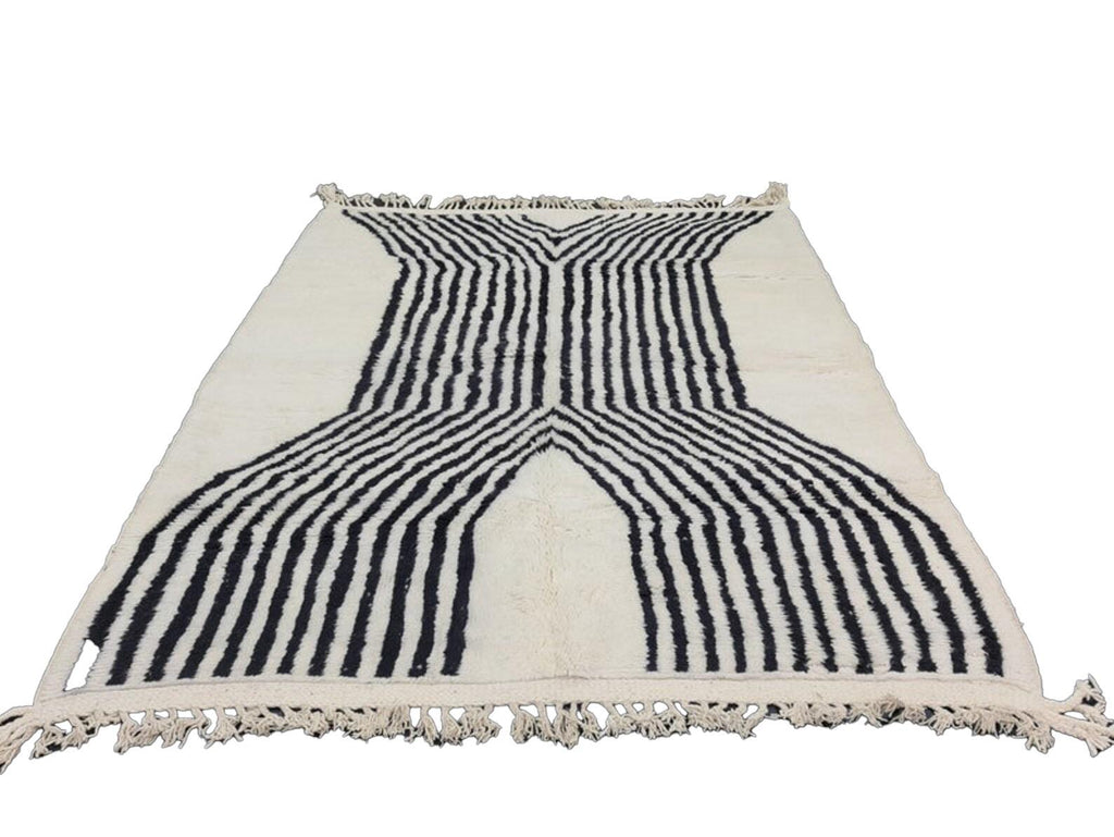 Moroccan Boujaad white and black striped wool rug detail 2