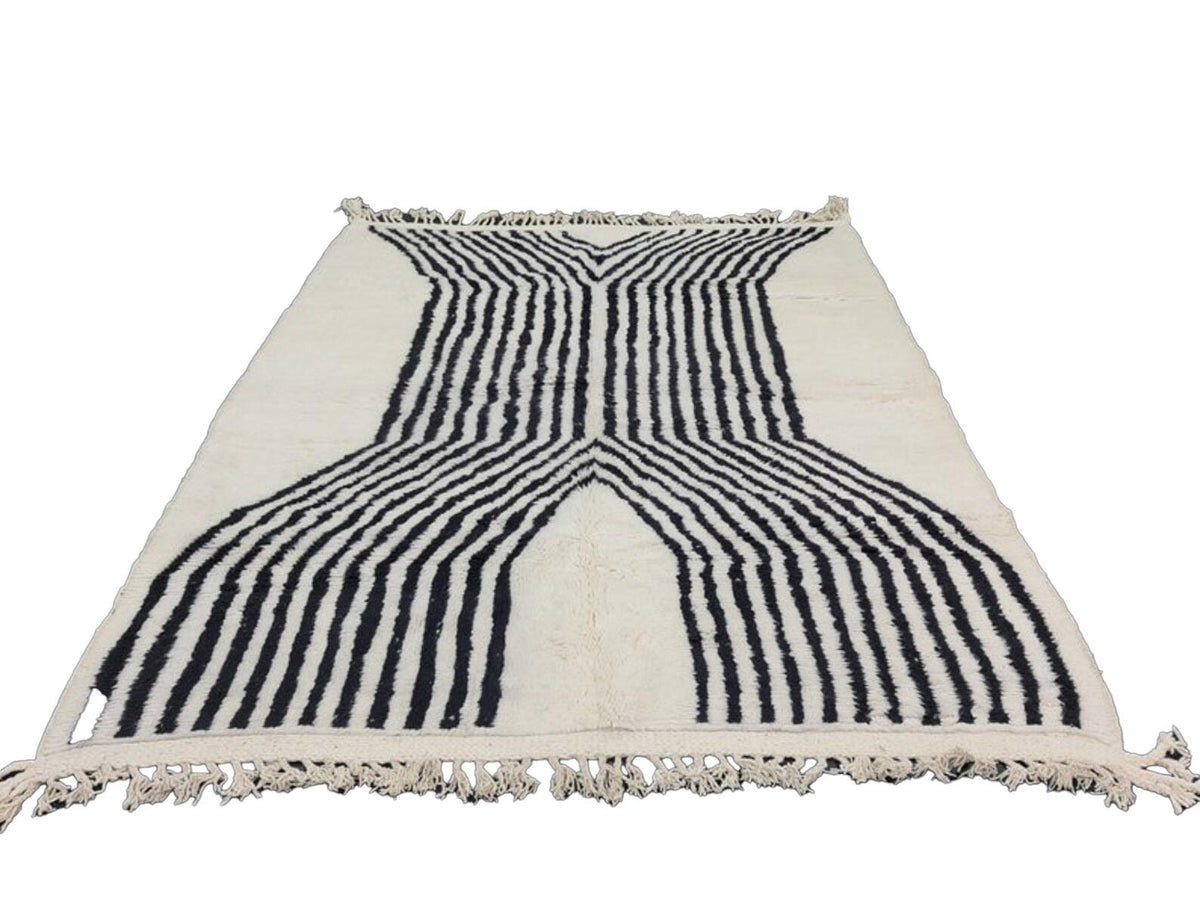 Moroccan Boujaad white and black striped wool rug detail 2