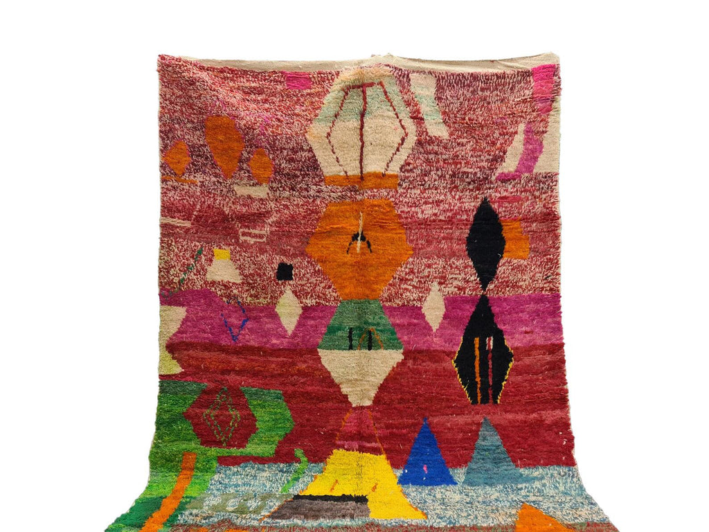 Moroccan Boujaad multicolored geometric wool rug detail 10