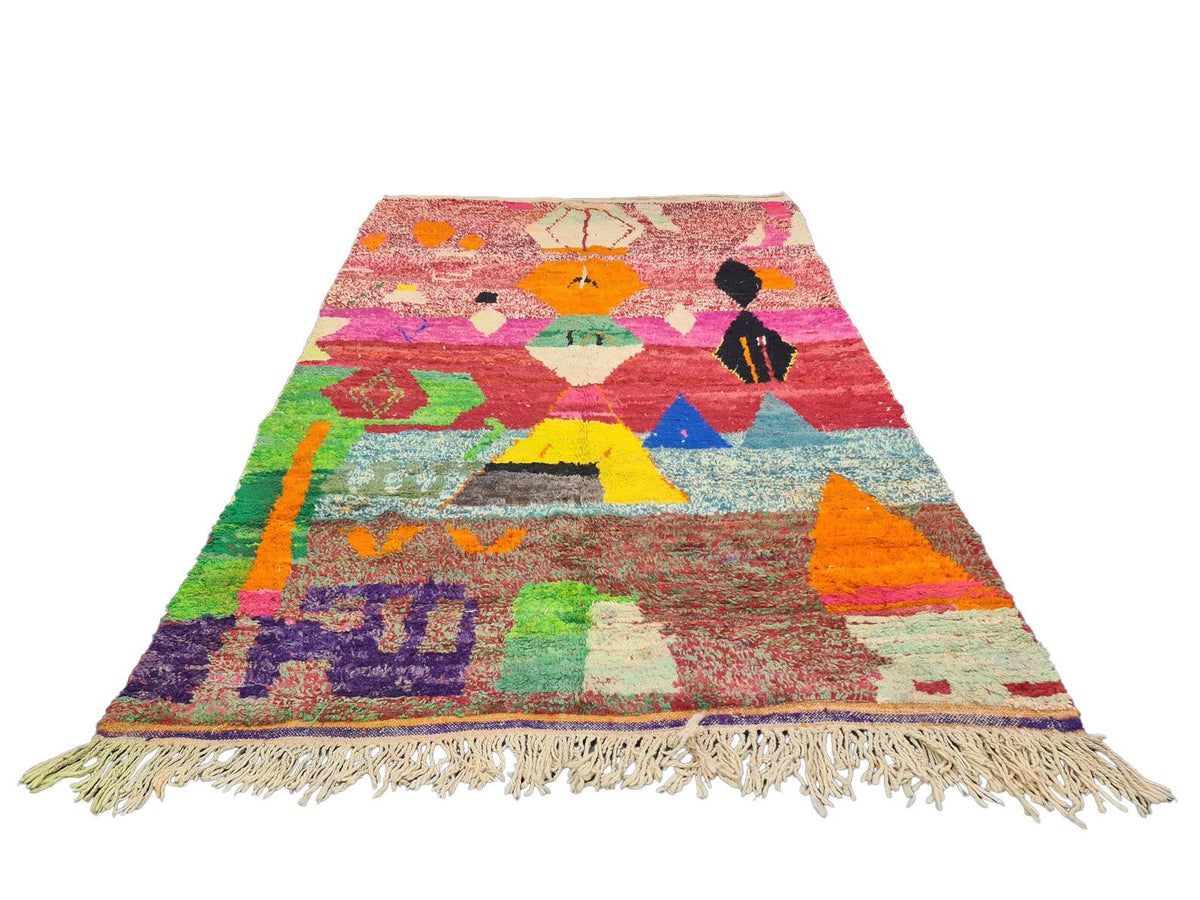 Moroccan Boujaad multicolored geometric wool rug detail 3