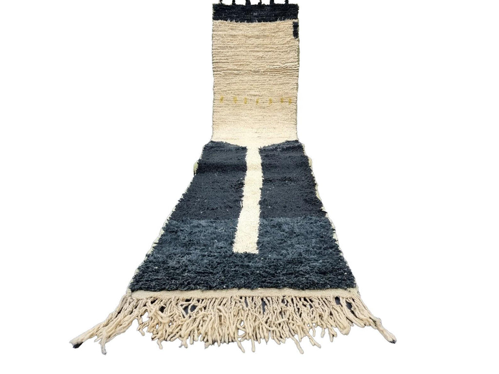 Moroccan Boujaad black and beige geometric wool runner detail 7