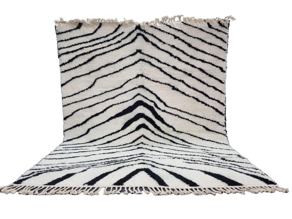 Moroccan Boujaad black and white striped wool rug detail 8