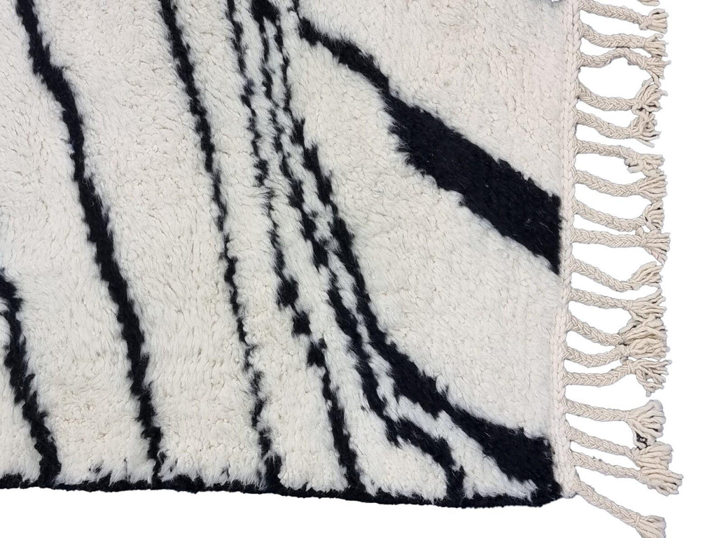 Moroccan Boujaad black and white striped wool rug detail 2