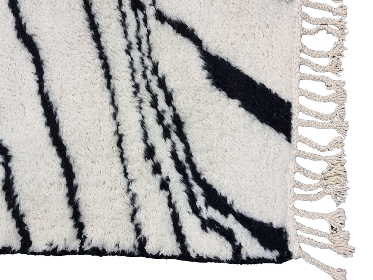 Moroccan Boujaad black and white striped wool rug detail 2