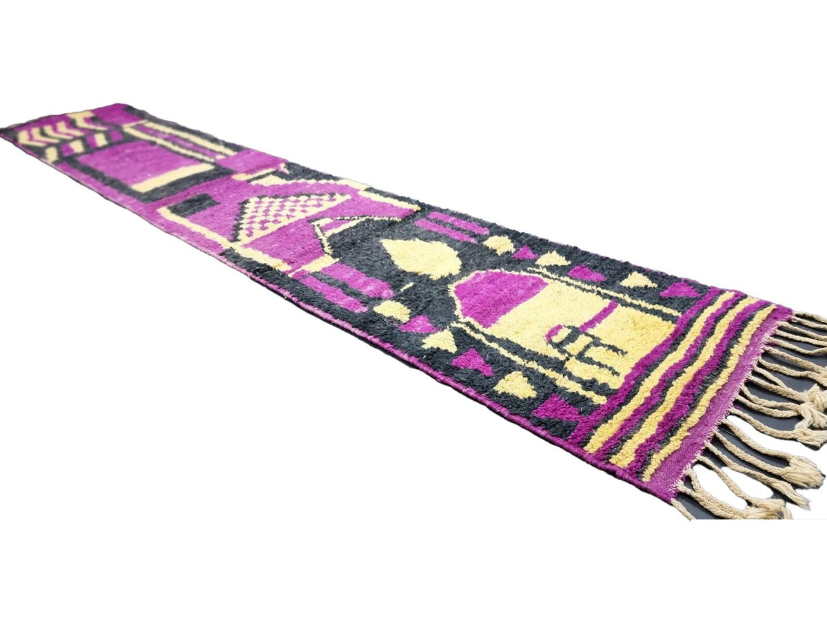Moroccan Boujaad purple and black geometric wool rug detail 8