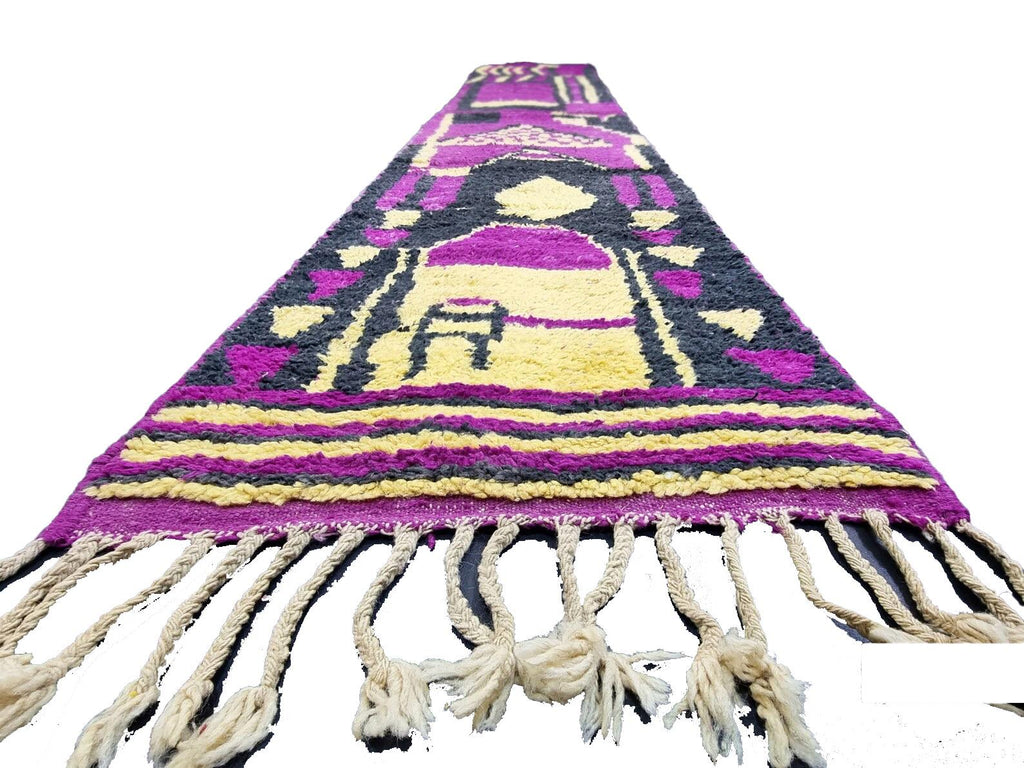 Moroccan Boujaad purple and black geometric wool rug detail 3