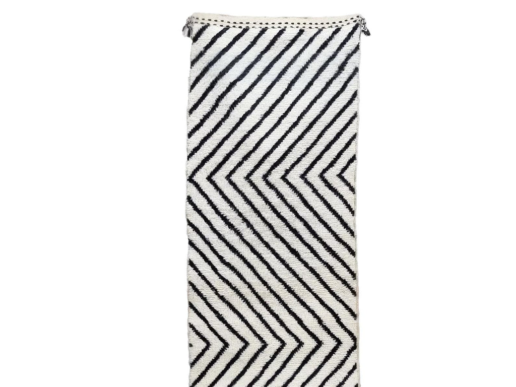 Moroccan Beni Ourain black and white striped runner detail 5