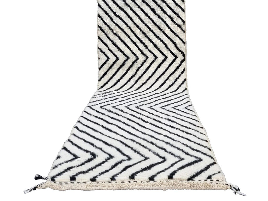 Moroccan Beni Ourain black and white striped runner detail 4