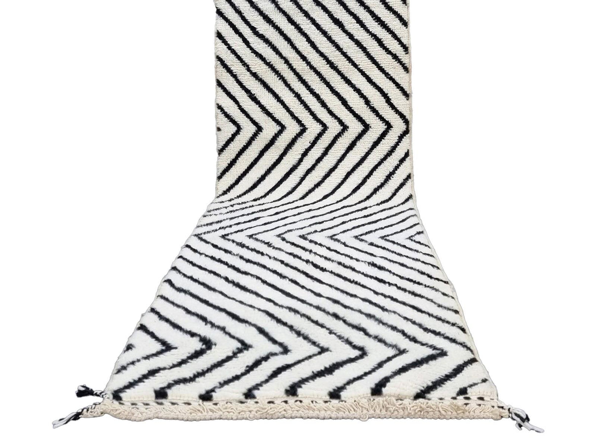 Moroccan Beni Ourain black and white striped runner detail 4