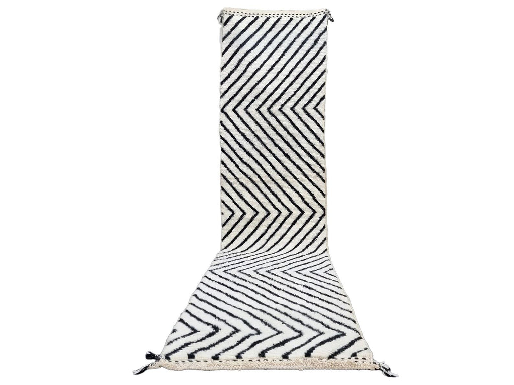 Moroccan Beni Ourain black and white striped runner detail 6