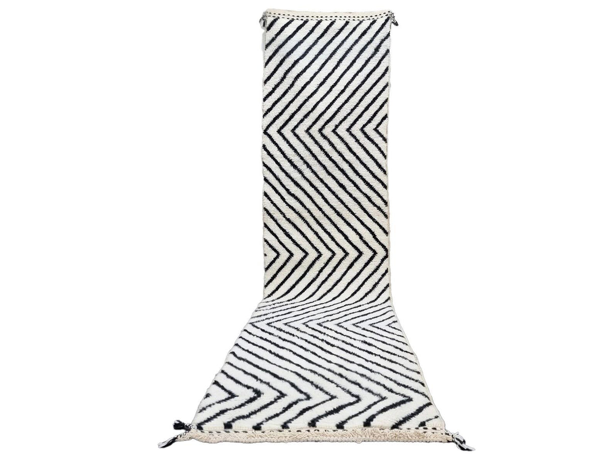 Moroccan Beni Ourain black and white striped runner detail 6