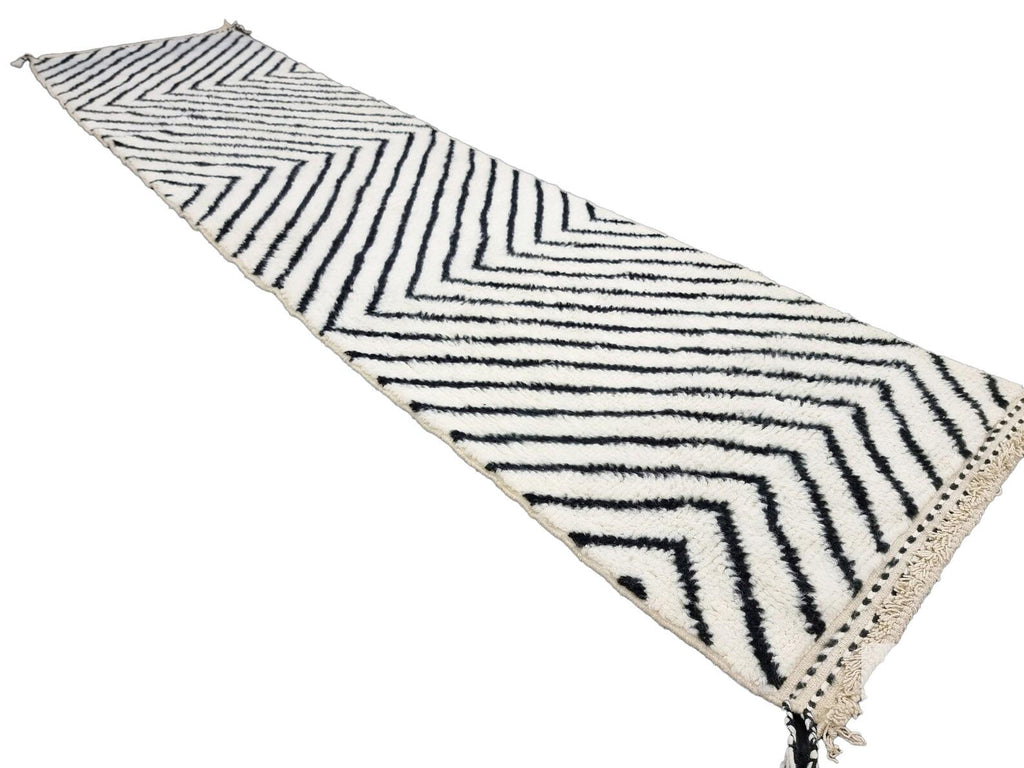Moroccan Beni Ourain black and white striped runner detail 3