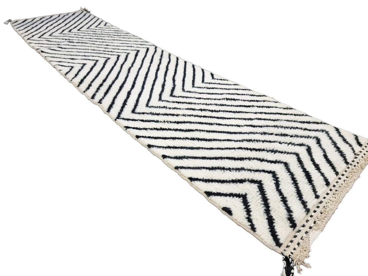 Moroccan Beni Ourain black and white striped runner detail 3