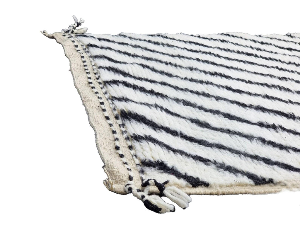 Moroccan Beni Ourain black and white striped runner detail 2