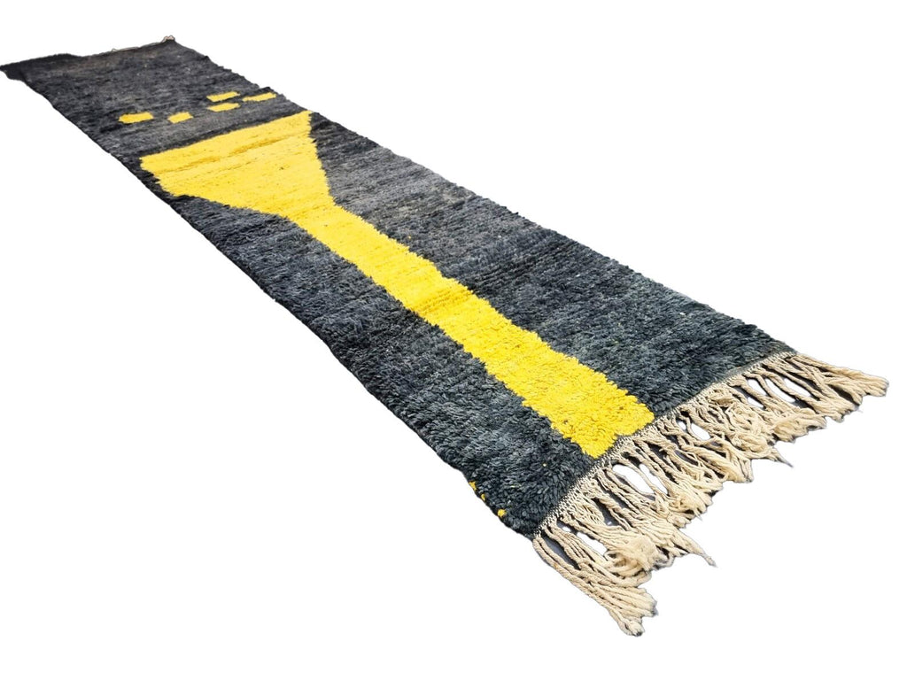 Moroccan Boujaad black and yellow wool runner detail 5