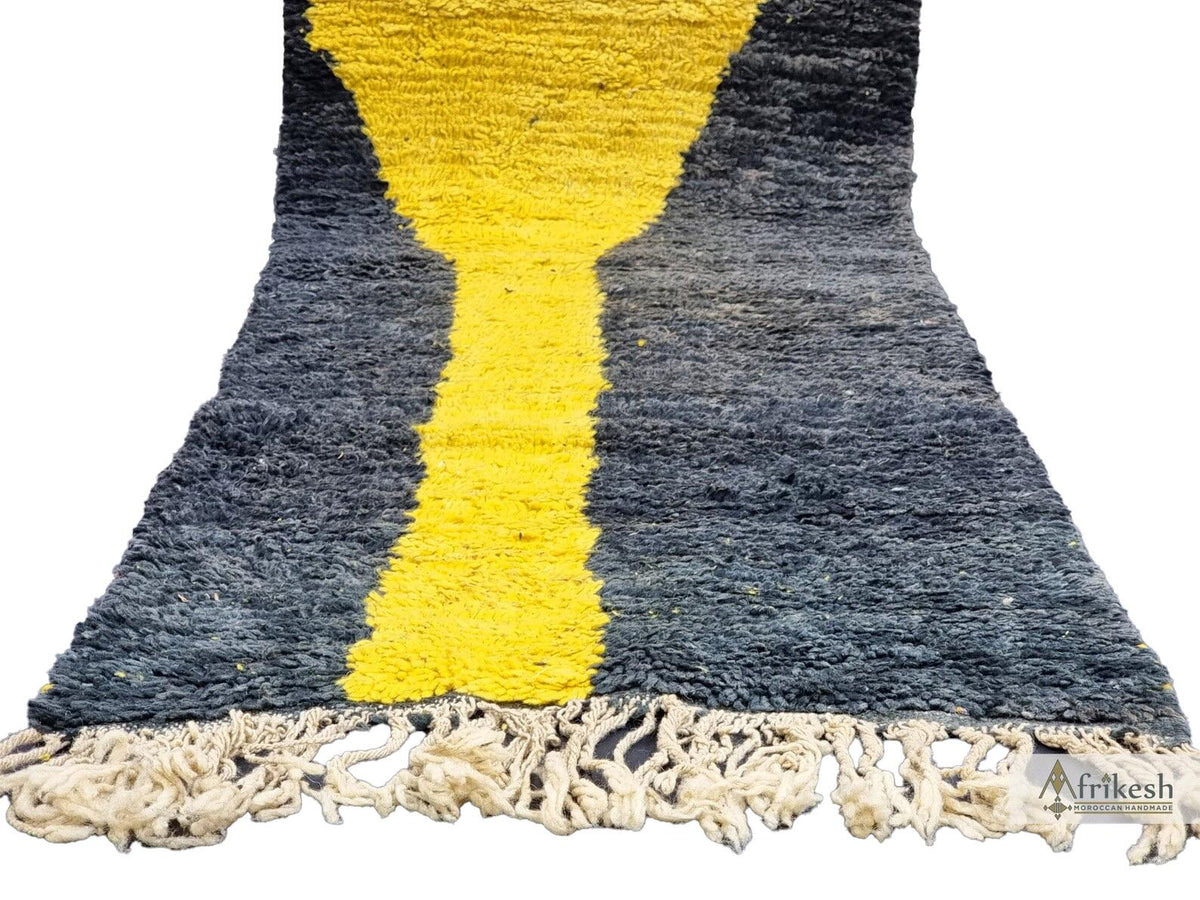 Moroccan Boujaad black and yellow wool runner detail 6