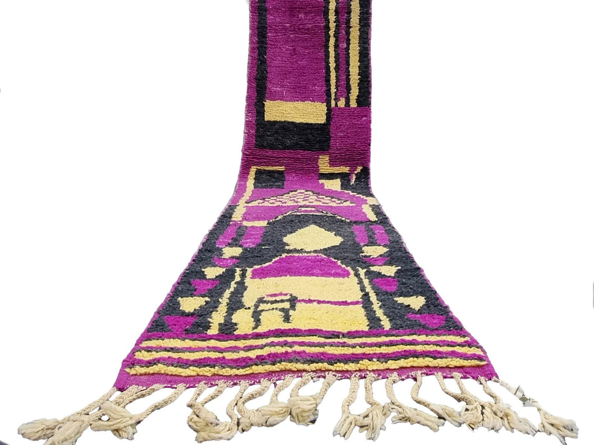 Moroccan Boujaad purple and black geometric wool rug detail 9