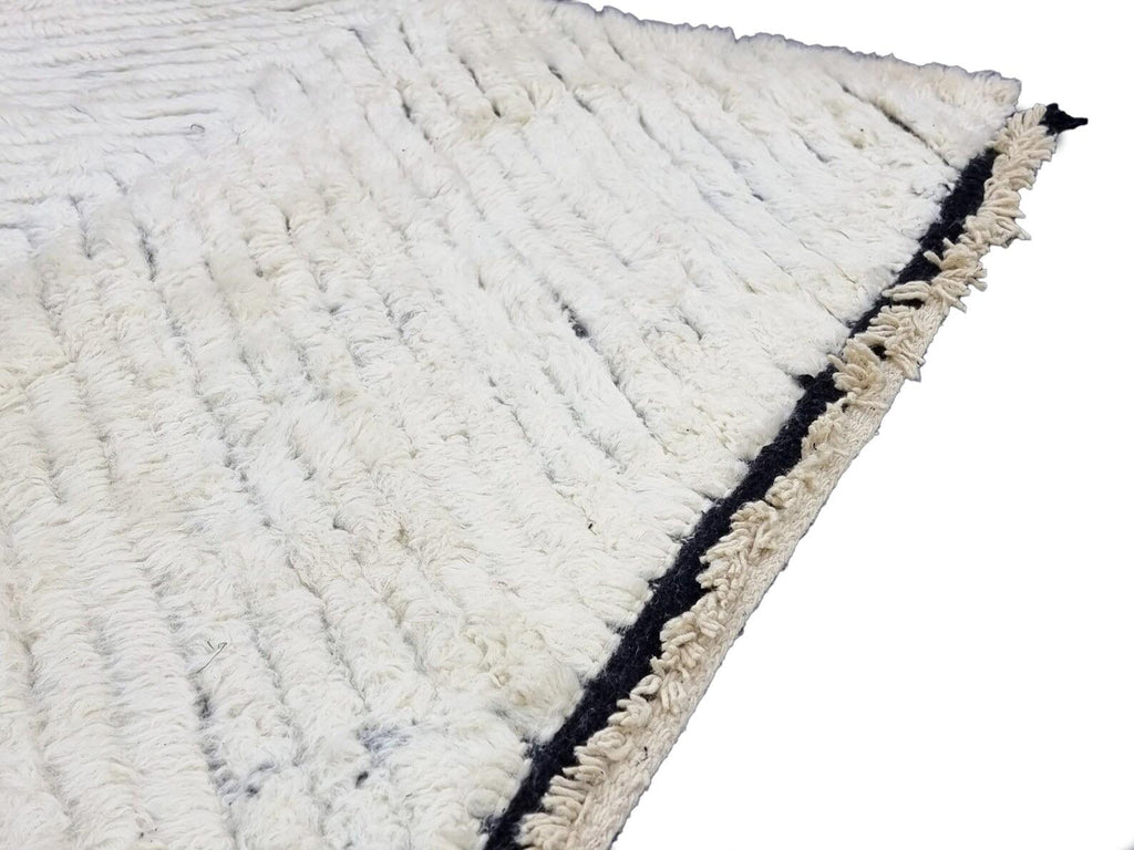 Moroccan Boujaad black and white striped wool rug detail 2