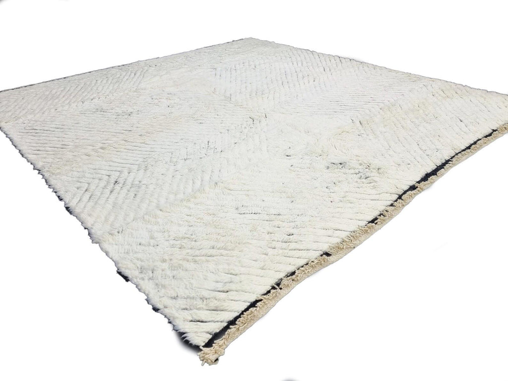 Moroccan Boujaad black and white striped wool rug detail 6