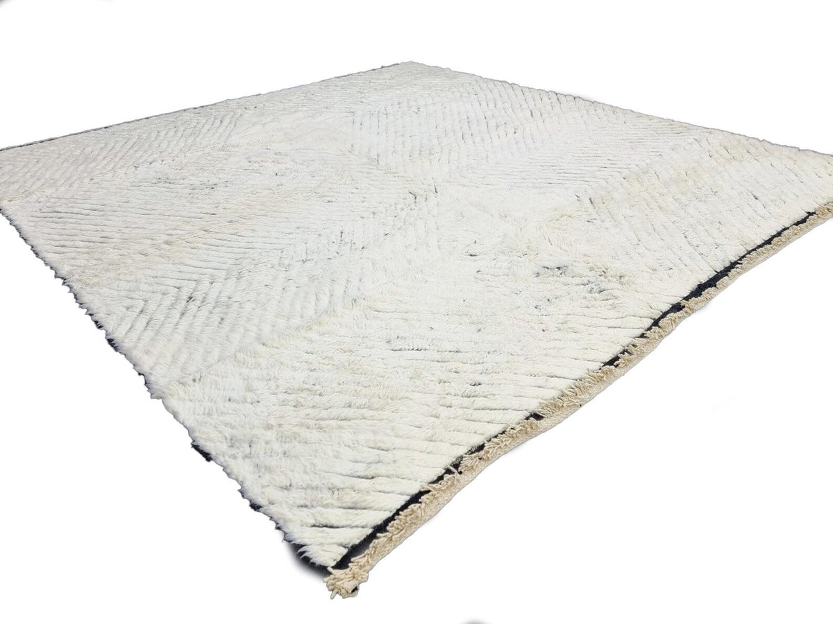 Moroccan Boujaad black and white striped wool rug detail 6