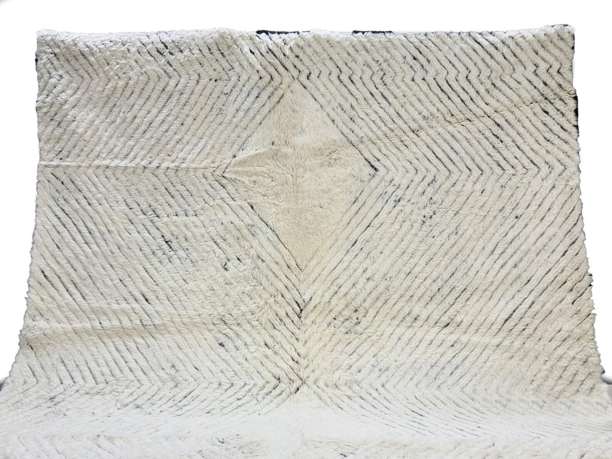 Moroccan Boujaad black and white striped wool rug detail 8