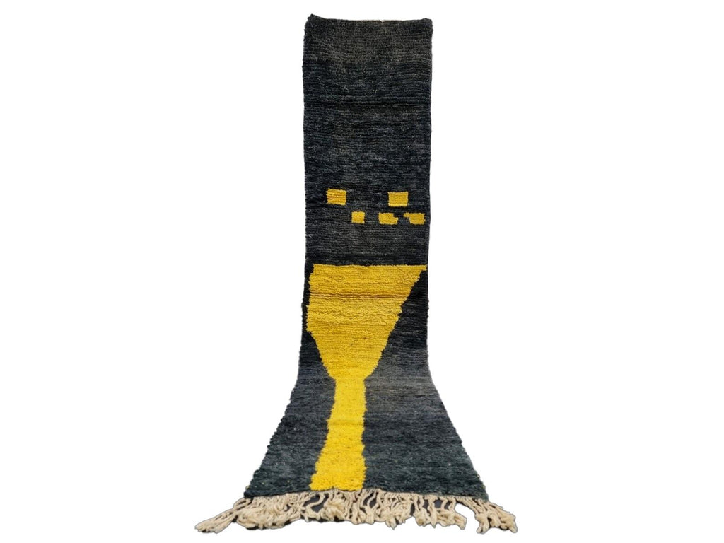 Moroccan Boujaad black and yellow wool runner detail 8