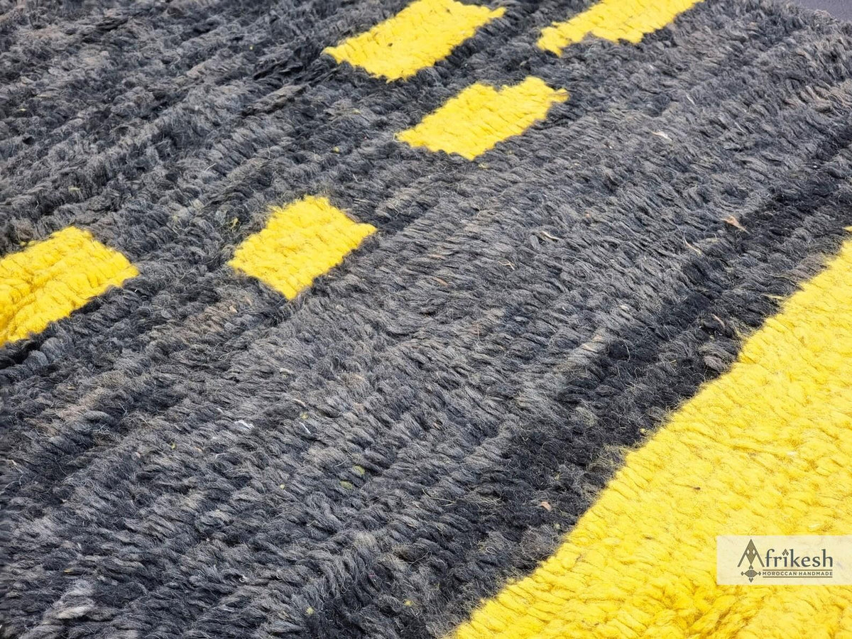 Moroccan Boujaad black and yellow wool runner detail 3