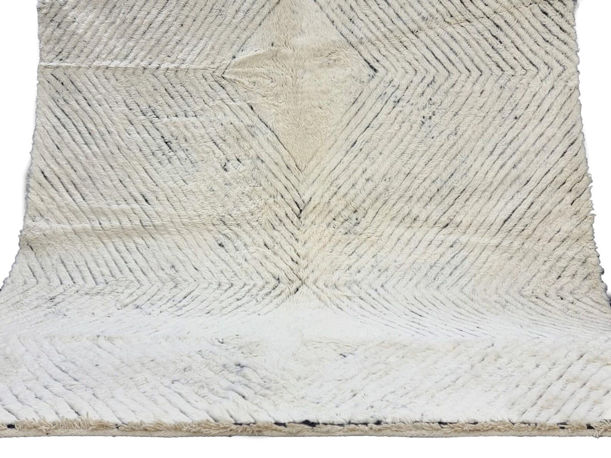 Moroccan Boujaad black and white striped wool rug detail 7
