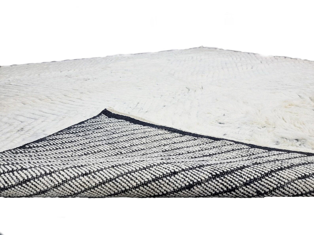 Moroccan Boujaad black and white striped wool rug detail 5
