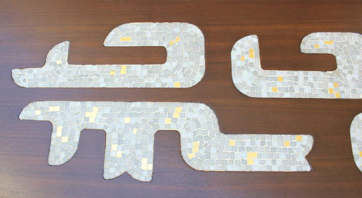 Monteverdi-Young walnut and art-glass mosaic cocktail table detail 11