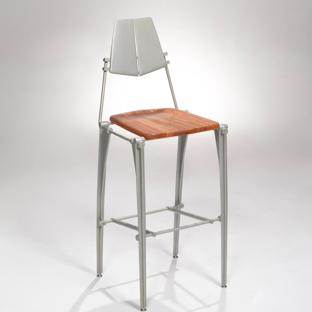 Robert Josten cast aluminum and wood bar stool detail 2