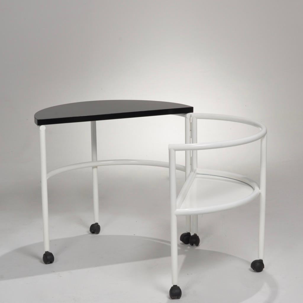 Italian Postmodern round rolling writing desk detail 4